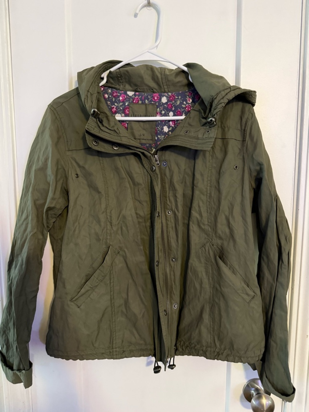 Aeropostale Women's Olive Green Hooded Utility Jacket